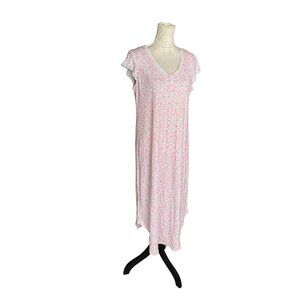 Miss Elaine Paisley Floral Lace Trim Long Knit Pink Nightgown Sleepwear Sz S